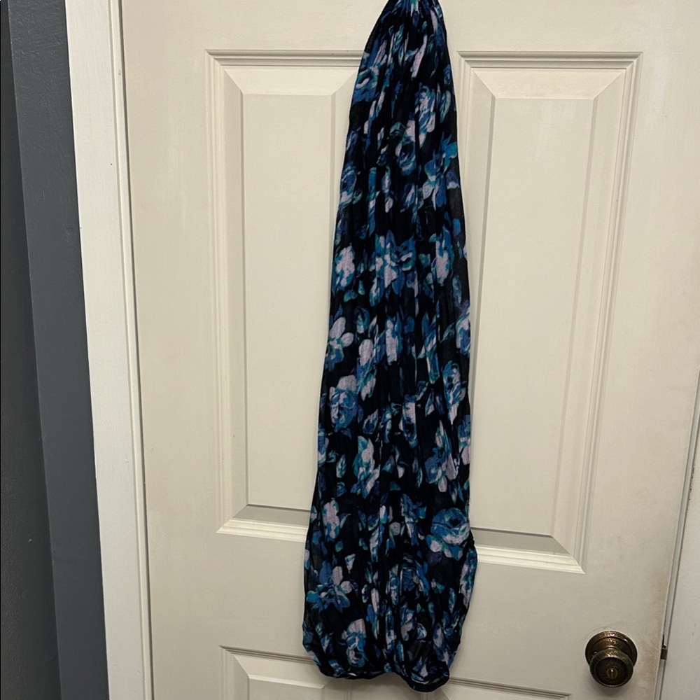 Floral Blue and Black infinity scarf